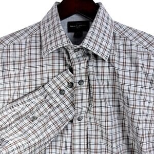 Black Brown 1826 Mens Plaid Button‎ Down Shirt Long Sleeve Cotton Brown Grey L
